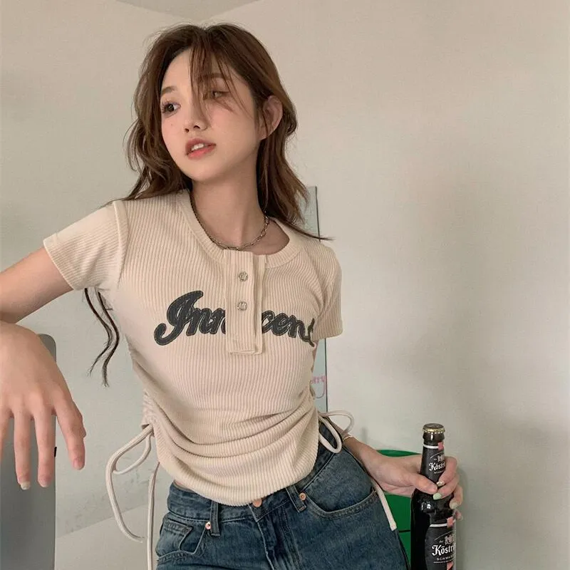 Vine Color Fashion T Shirt Women's Apricot Single Item-7