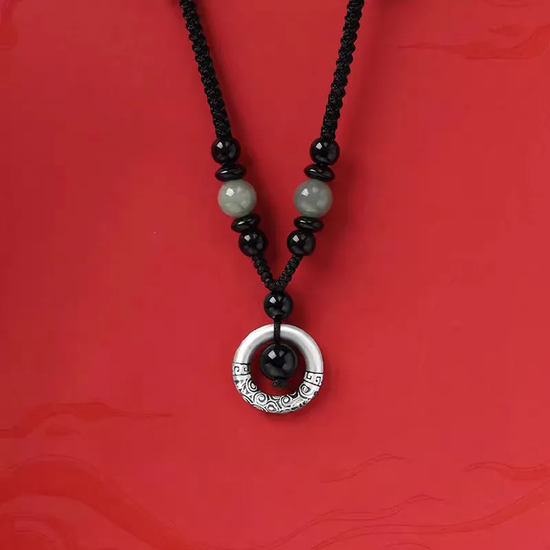 Hot Real Silver Building 999 Silver, Black Onyx Necklaces Unisex Black-3