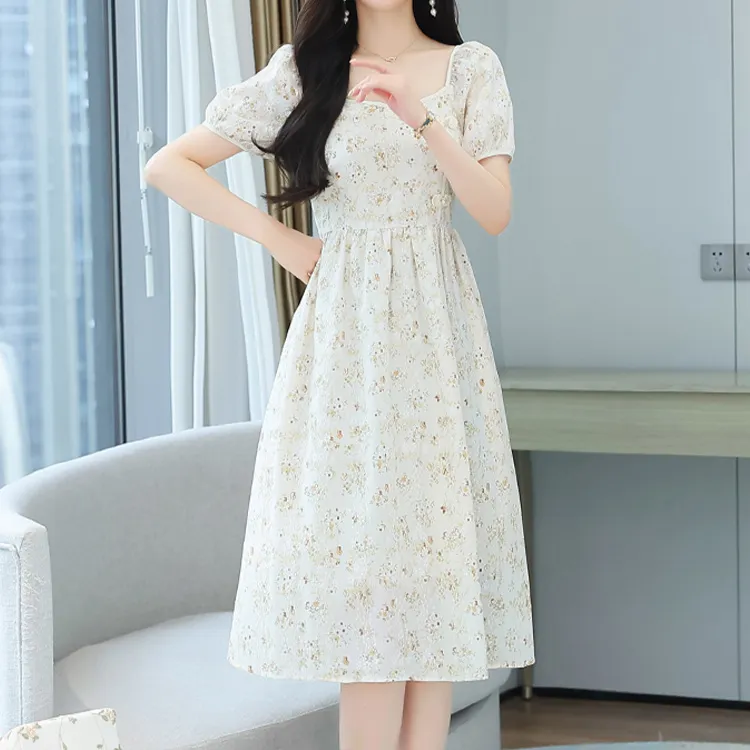 HUASJ Short Sleeved Dresses Women's Apricot-4