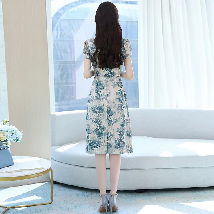 HUASJ Short Sleeved Dresses Women's Blue-3