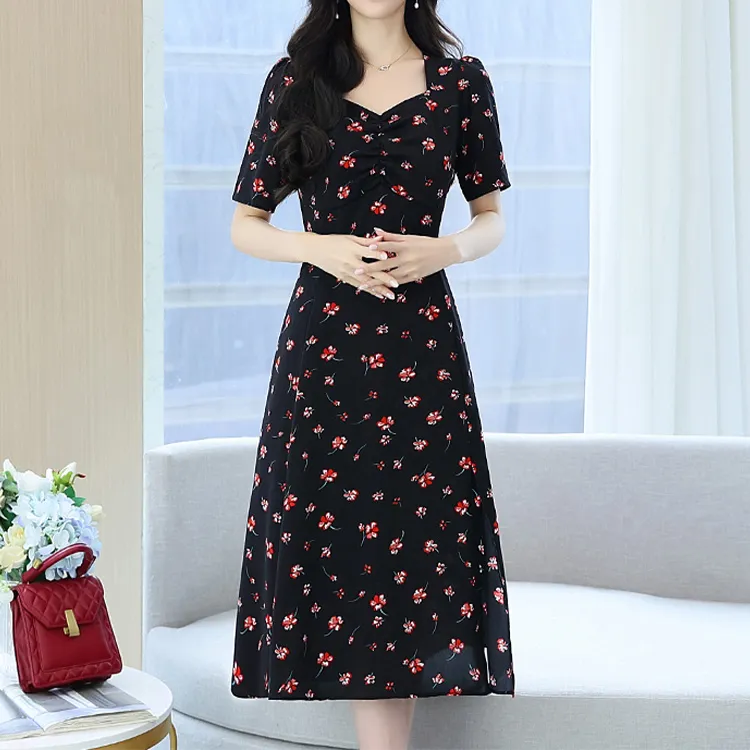 HUASJ Short Sleeved Dresses Women's Black-5