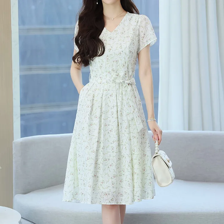 HUASJ Short Sleeved Dresses Women's Beige-2