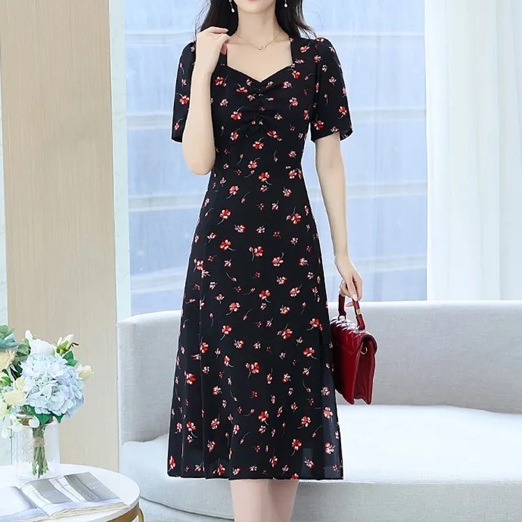 HUASJ Short Sleeved Dresses Women's Black-2