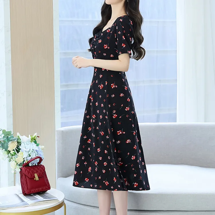 HUASJ Short Sleeved Dresses Women's Black-4