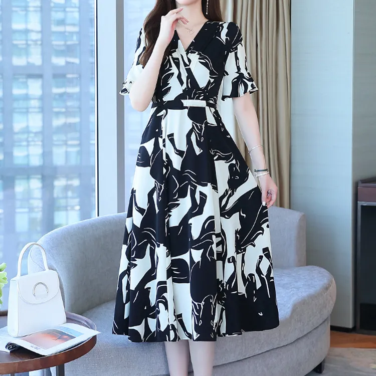 HUASJ Short Sleeved Dresses Women's Black-2