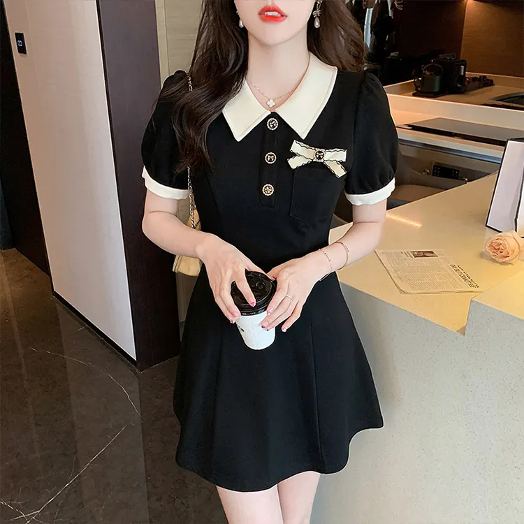 HUASJ Short Sleeved Dresses Women's Black-2