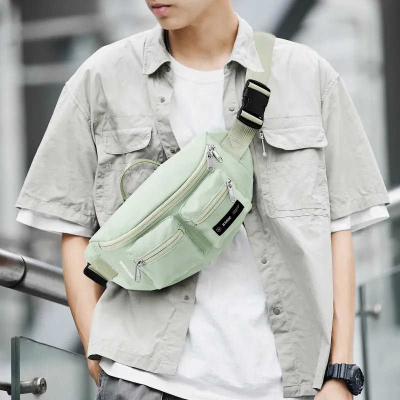 Werocker Nylon Fanny Pack Regular Unisex Classic Black Ecru Mint Green Gray Brown Royal Blue Army Green Gray-16