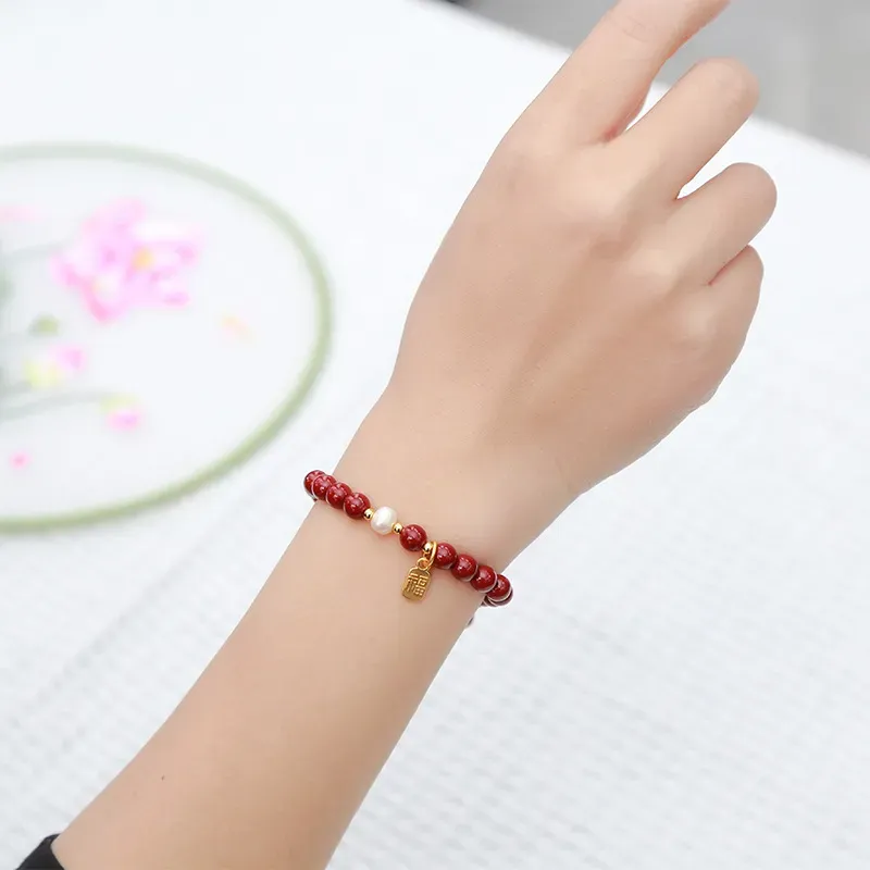 LANMUYINNUO Reconstructed Cinnabar Jade Bracelets Women's-4