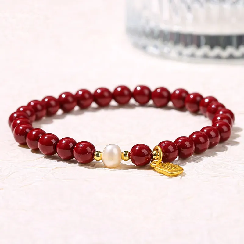 LANMUYINNUO Reconstructed Cinnabar Jade Bracelets Women's-1