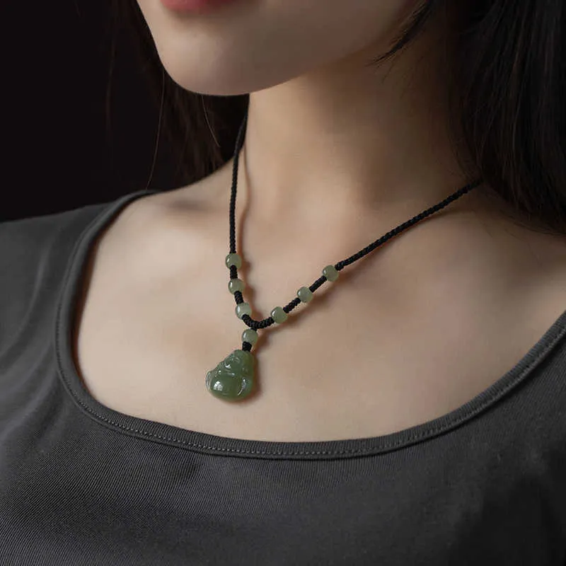 LANMUYINNUO Hetian Jade Necklaces Pale Greenish White Jade Women's-5