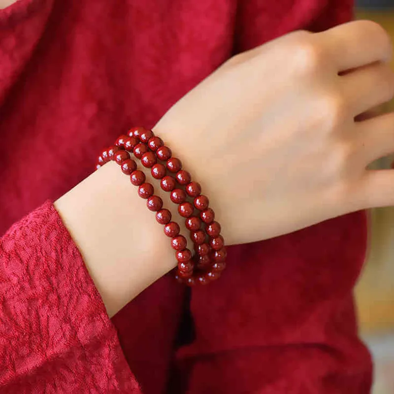 LANMUYINNUO Reconstructed Cinnabar Bracelets Women's-3