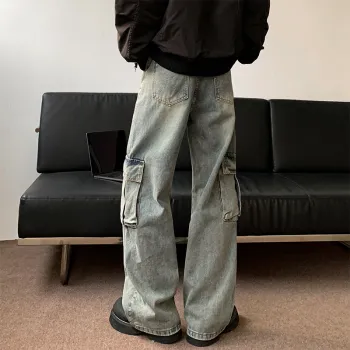 QOTRIOCK Jeans Men Yellow Mud