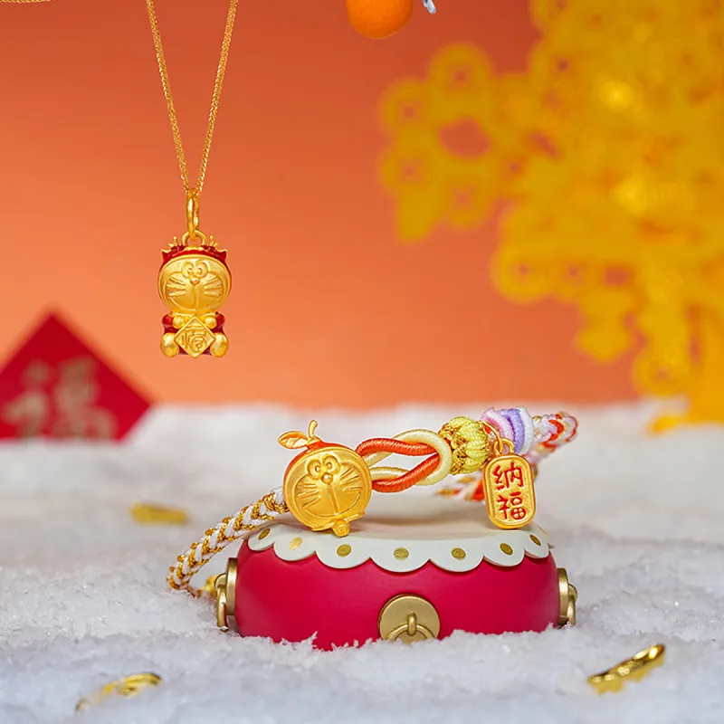 CHAOHONGJI × Doraemon, Orange 5D Hard Gold Enamel Wealth Blessing Solid Gold Fixed Price Gold Bracelet Women's-3