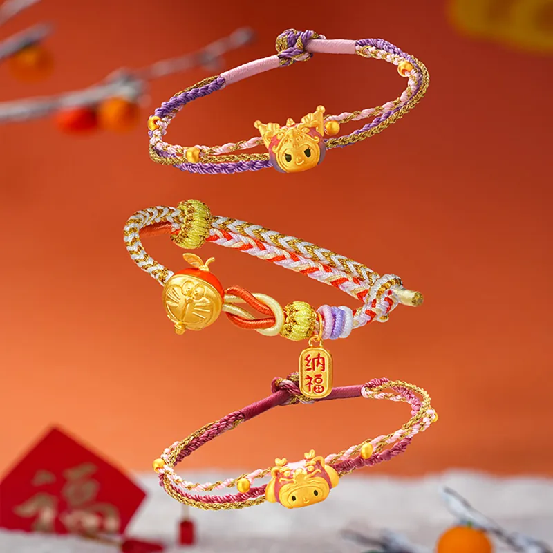 CHAOHONGJI × Doraemon, Orange 5D Hard Gold Enamel Wealth Blessing Solid Gold Fixed Price Gold Bracelet Women's-4