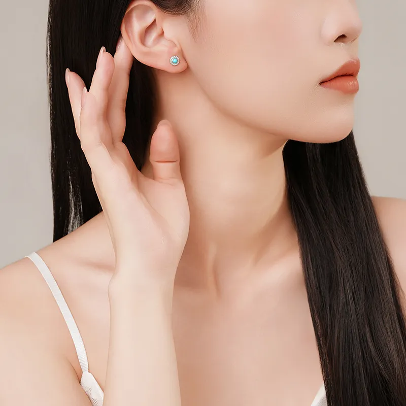 CHAOHONGJI S925 Silver Turquoise Stud Earrings Women's-2