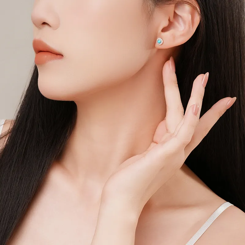 CHAOHONGJI S925 Silver Turquoise Stud Earrings Women's-3