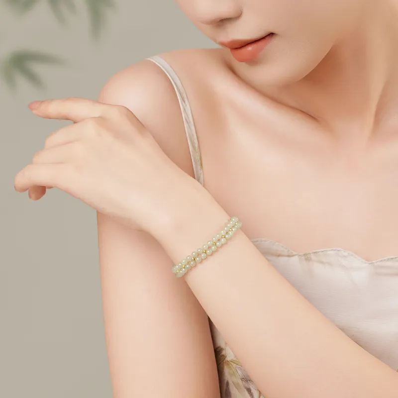CHAOHONGJI Hetian Jade Bracelets Pale Greenish White Jade Women's-7