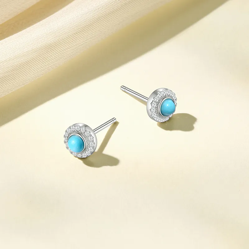 CHAOHONGJI S925 Silver Turquoise Stud Earrings Women's-5