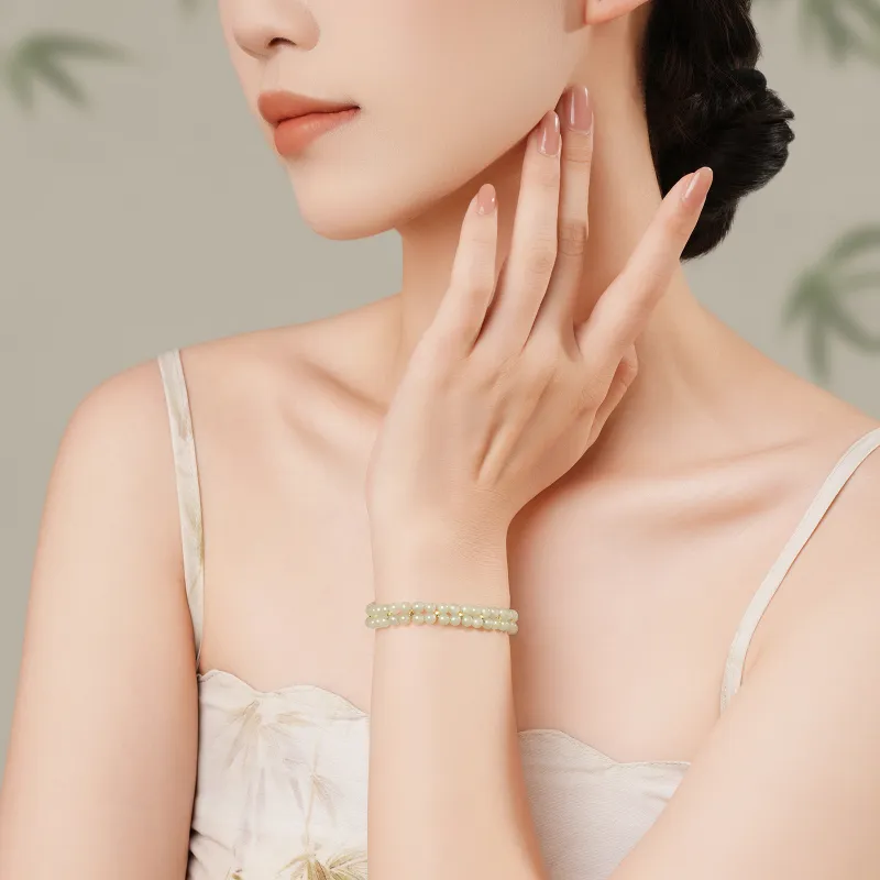 CHAOHONGJI Hetian Jade Bracelets Pale Greenish White Jade Women's-6