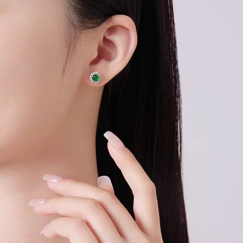 CHAOHONGJI Glutinous Jade Jadeite Stud Earrings Women's-3