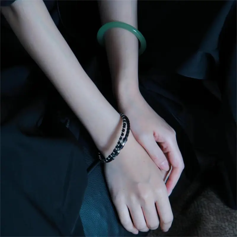 TIANWANG Steel Chinese Fashion Trend Niche Artistic Style, Black & Silver Beaded Bracelet Unisex-5