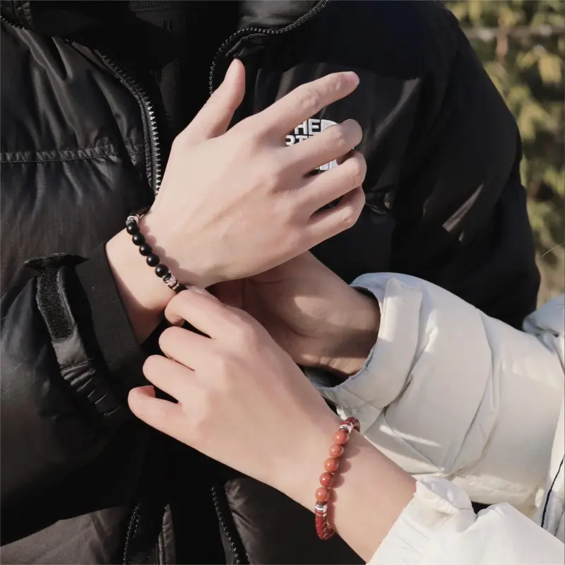 TIANWANG Red Agate, Niche Chinese Style Genuine Leather Woven Fortune Beaded Bracelet Unisex New Year Red-3
