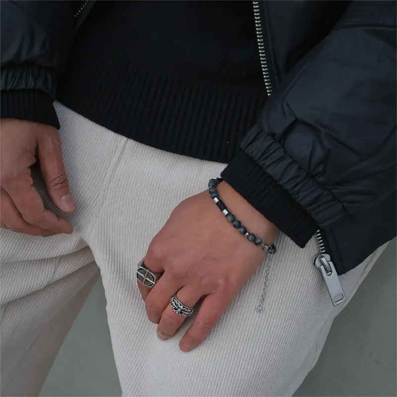TIANWANG Shimmery Stone For Good Luck Patchwork, Beaded Bracelet Unisex Black-3