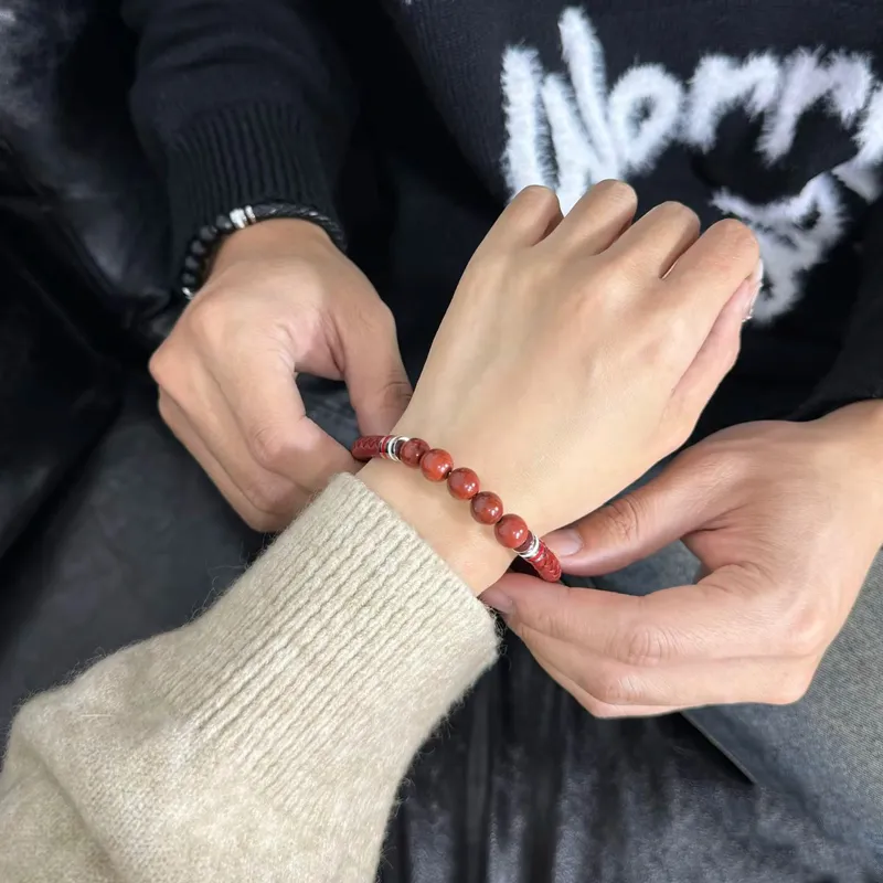 TIANWANG Red Agate, Niche Chinese Style Genuine Leather Woven Fortune Beaded Bracelet Unisex New Year Red-4