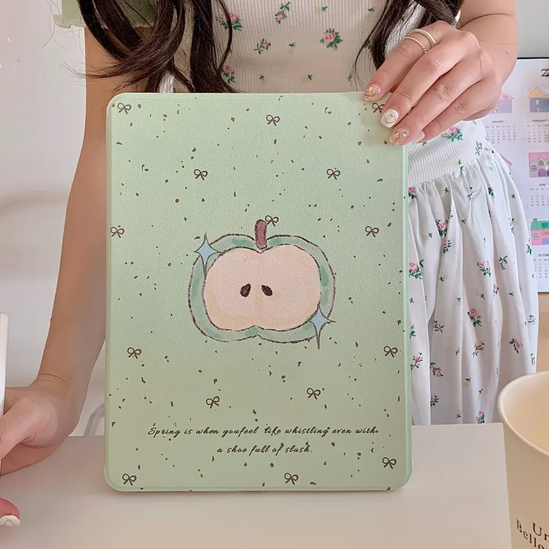 SHANGHUI Green Apple Bowknot Suitable For IPad Pro 2020/2021/2022 Full Screen Tablet Protective Cases-6