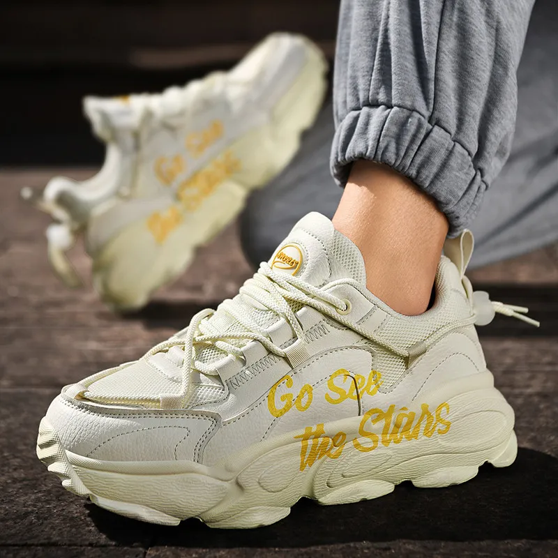 DEVIL AND ANGEL Anti-Slip And Wear-Resistant Breathable Low-Top Chunky Sneakers Unisex Beige-3