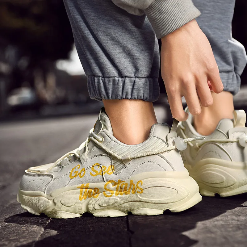 DEVIL AND ANGEL Anti-Slip And Wear-Resistant Breathable Low-Top Chunky Sneakers Unisex Beige-9