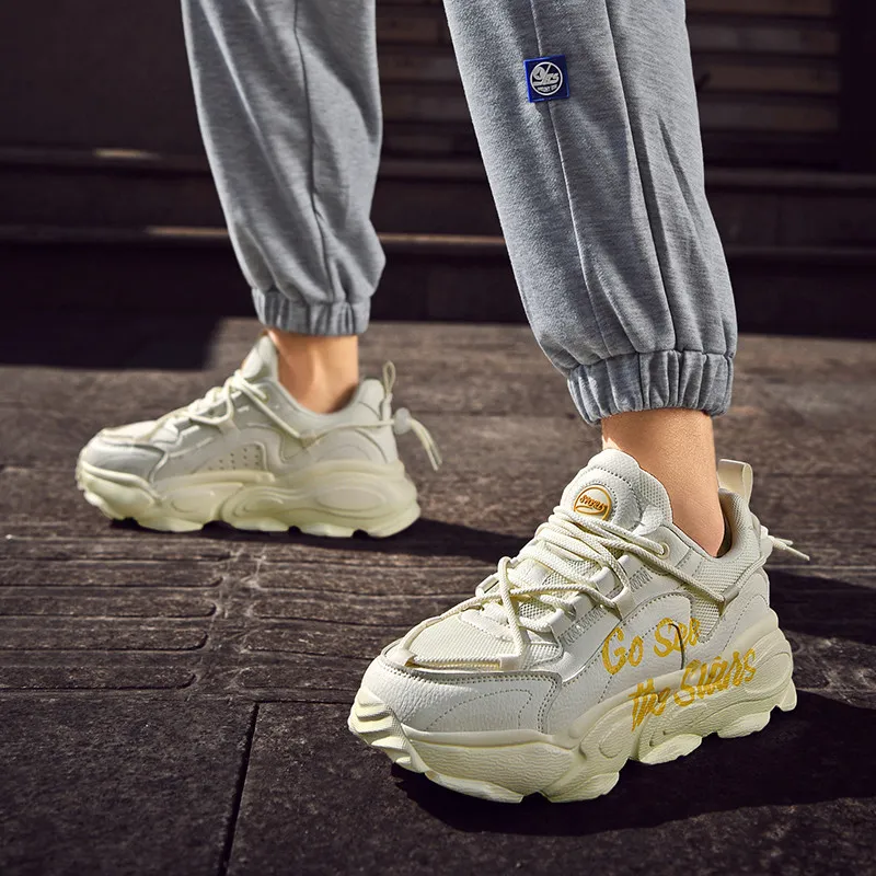 DEVIL AND ANGEL Anti-Slip And Wear-Resistant Breathable Low-Top Chunky Sneakers Unisex Beige-4
