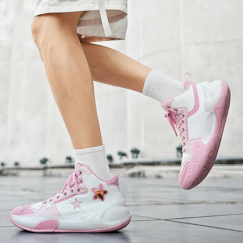 DEVIL AND ANGEL Slip Resistant, Abrasion Resistant, Breathable Low Top Vintage Basketball Shoes Unisex Cheese Peach-2