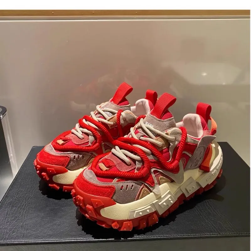 DEVIL AND ANGEL Anti Slip And Wear Resistant Height Increasing Low Top Chunky Sneakers Men's Red Gray-6