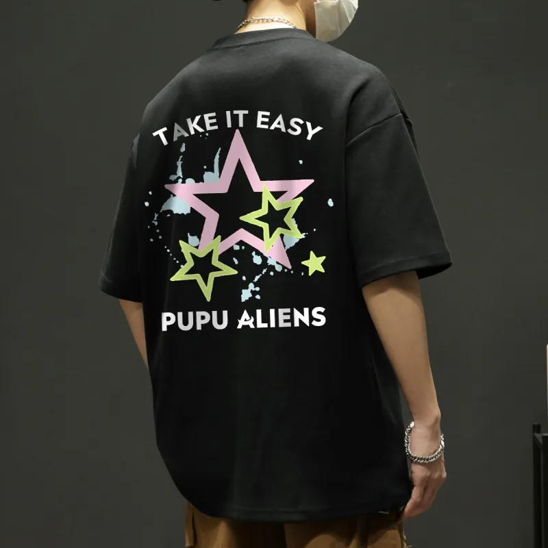 PUPU ALIENS Drop Shoulder Sleeve T-Shirt Unisex Black-3