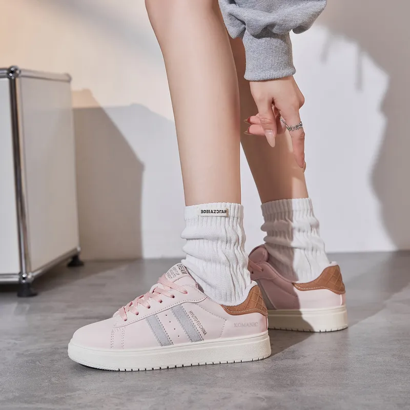 Komanic Lucky Stripes Versatile Platform Sports Casual Shoes Lightweight Low Top Skateboard Shoes Women's Pink-3