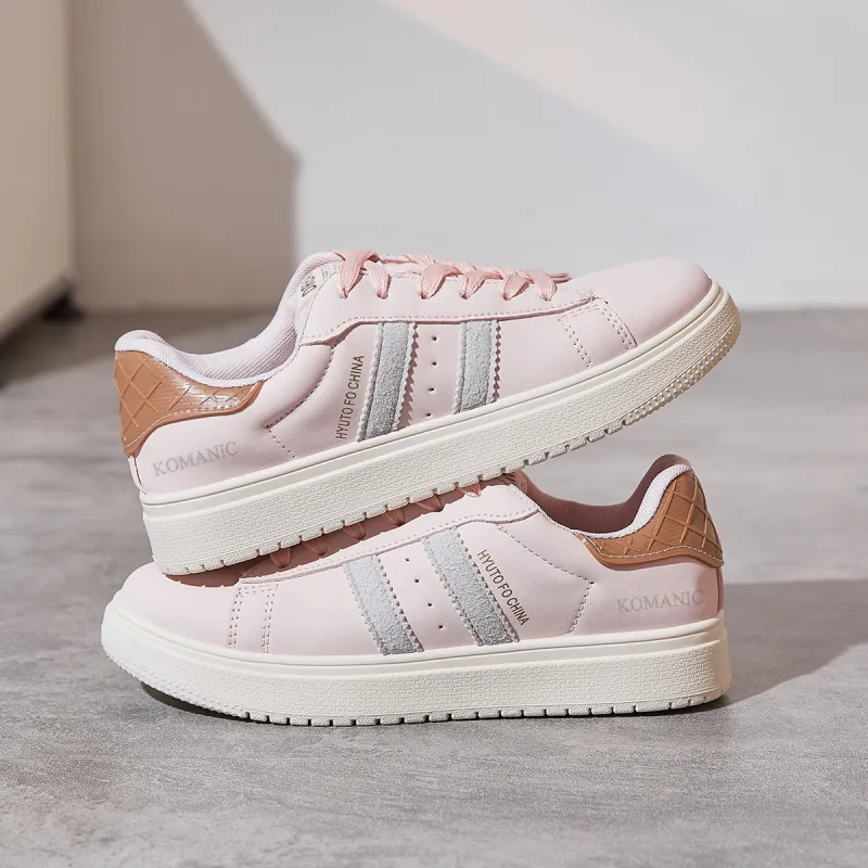 Komanic Lucky Stripes Versatile Platform Sports Casual Shoes Lightweight Low Top Skateboard Shoes Women's Pink-1
