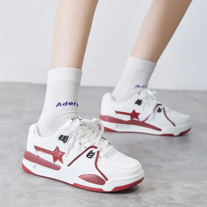 Komanic White Sneakers Wear resistant And Lightweight Low Top Skateboard Shoes Women's-5