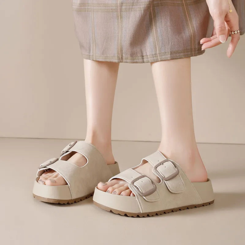 Komanic Rubber Sole Stitching Slip Resistant Abrasion Resistant Cushioning Slide Slippers Women's-4