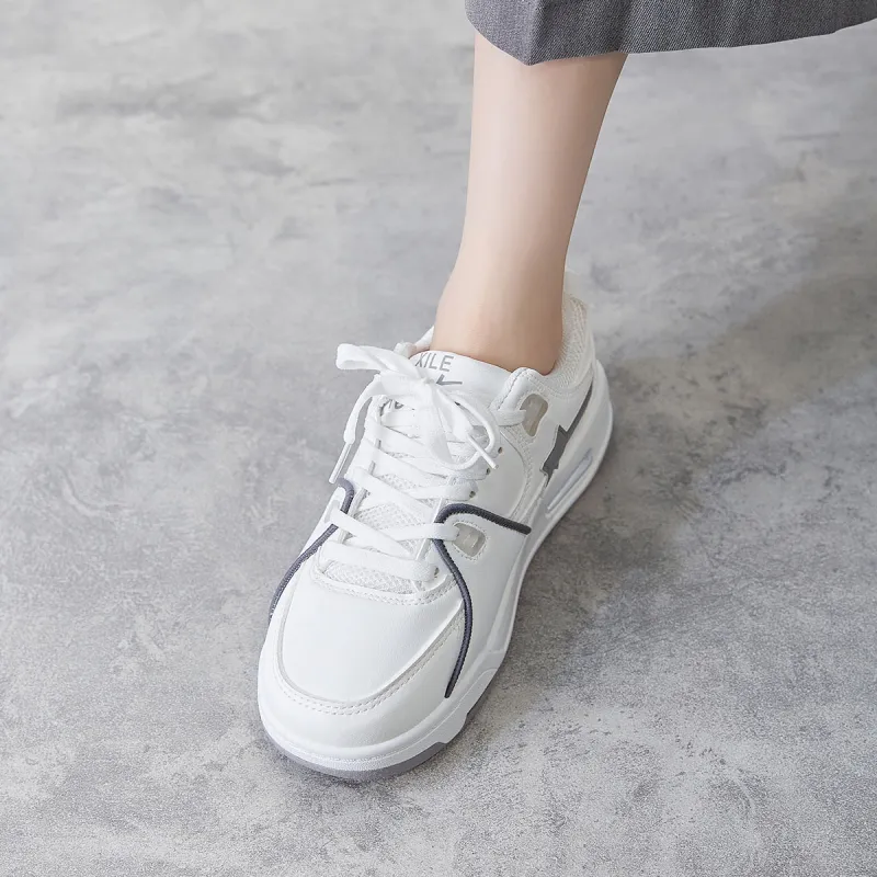 Komanic White Sneakers Wear resistant And Lightweight Low Top Skateboard Shoes Women's-9