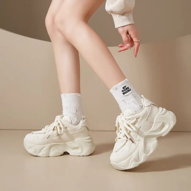 Komanic Height Increasing Abrasion Resistant Lightweight Breathable Slip Resistant Low Top Chunky Sneakers Women's-9