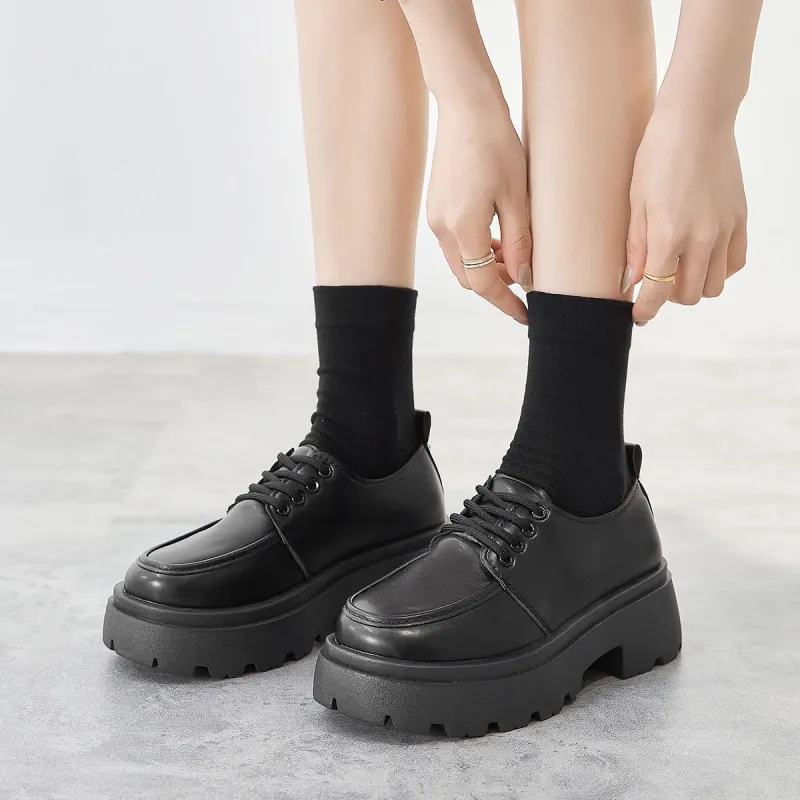 Komanic Ballet Flats Casual Single Shoes Medium Heel Women's Black-14