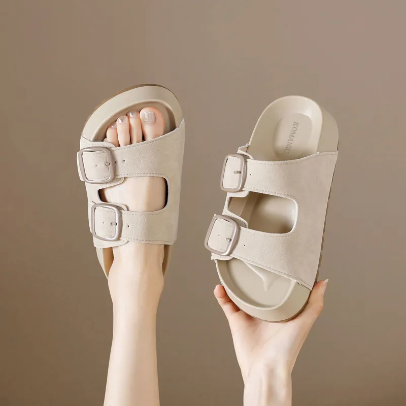 Komanic Rubber Sole Stitching Slip Resistant Abrasion Resistant Cushioning Slide Slippers Women's-3