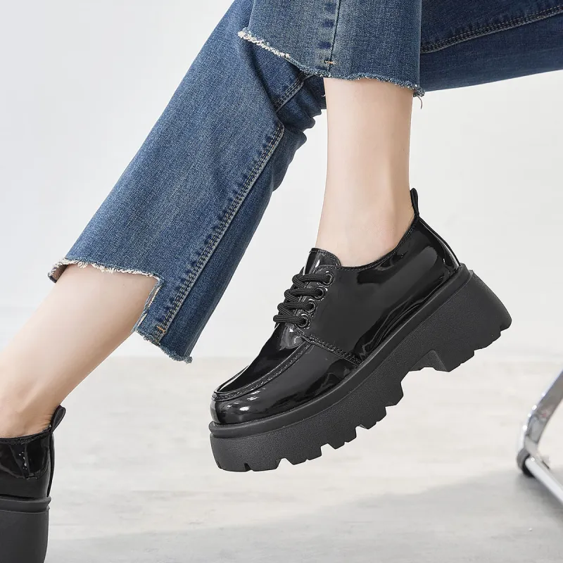 Komanic Ballet Flats Casual Single Shoes Medium Heel Women's Black-8