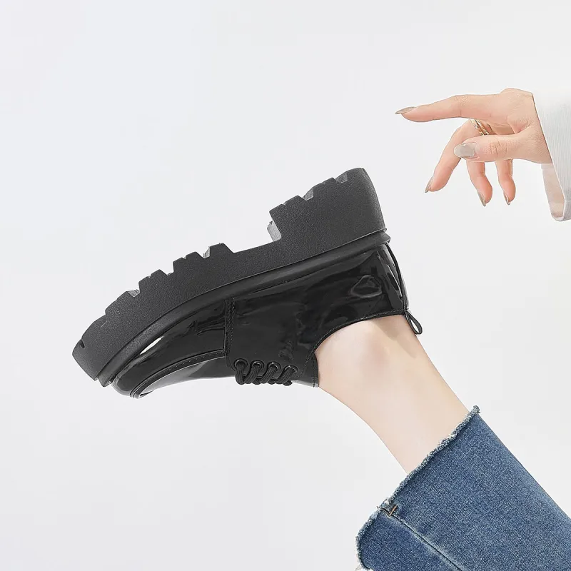 Komanic Ballet Flats Casual Single Shoes Medium Heel Women's Black-6