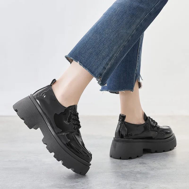 Komanic Ballet Flats Casual Single Shoes Medium Heel Women's Black-4