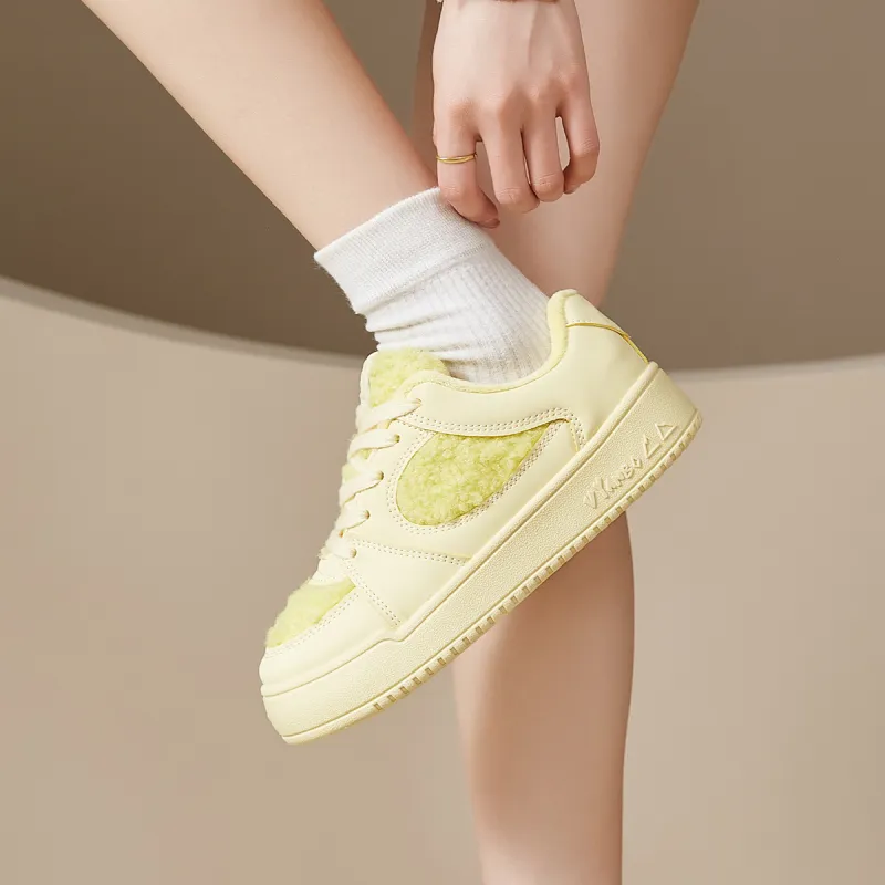 Komanic Fleece Lined Insulated Shoes Vintage Platform Skateboard Shoes For Women's Puffy Shoes Women's Yellow-1