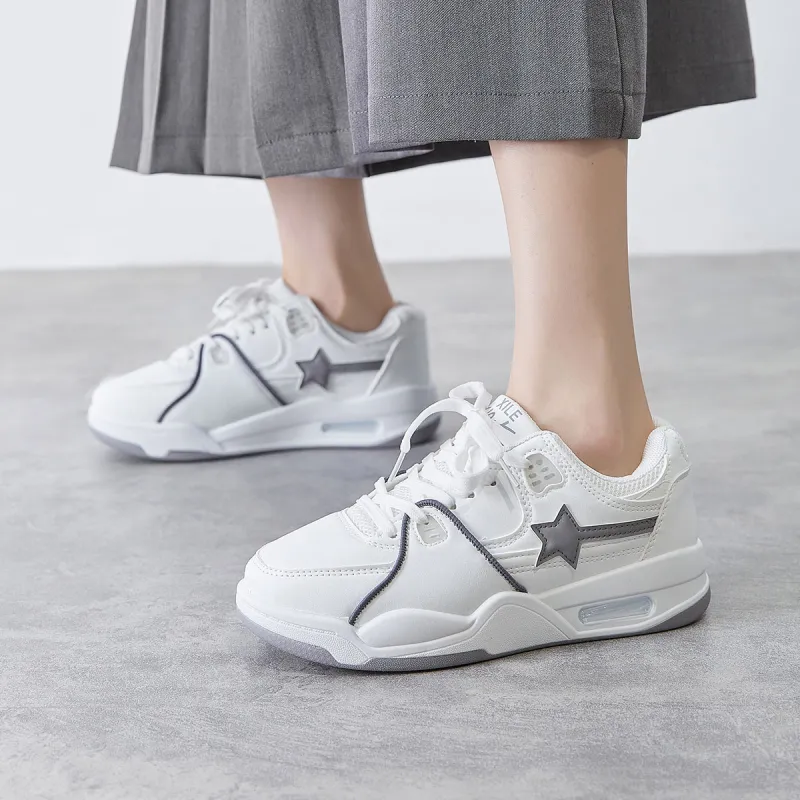 Komanic White Sneakers Wear resistant And Lightweight Low Top Skateboard Shoes Women's-10