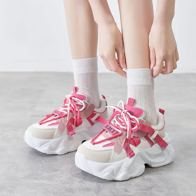 Komanic Platform Thermal Height Increasing Lightweight Abrasion Resistant Cushioning Low Top Chunky Sneakers Women's-7