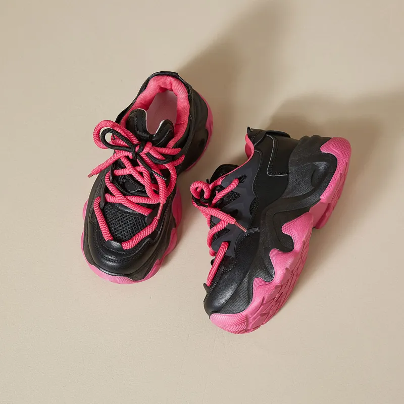 SHUXIAOBEI Cushioning Slip Resistant Breathable Height Increasing Thermal Low Top Chunky Sneakers Women's-25
